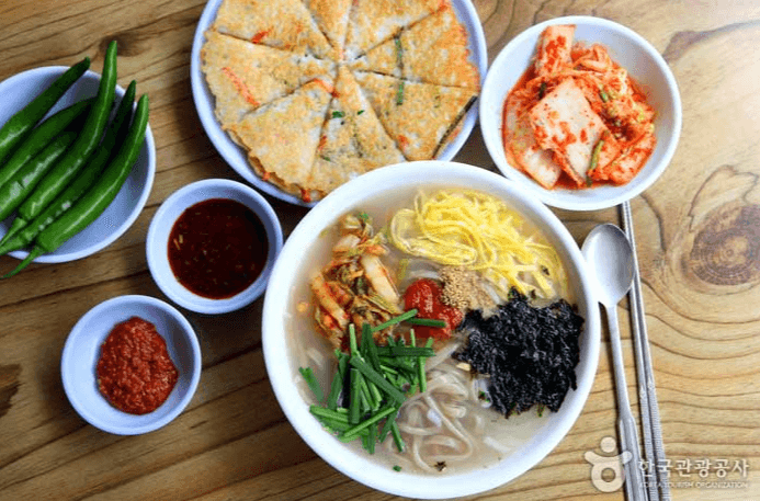Traditional Korean buckwheat noodles Makguksu, local specialty of Yeongwol
